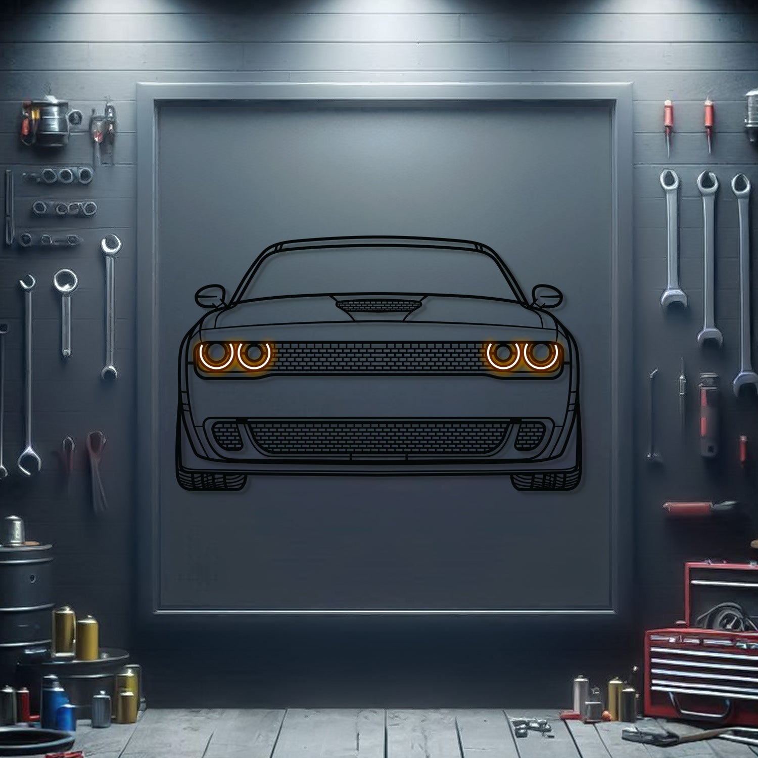 Challenger Front View Metal Neon Car Wall Art – MTN0075